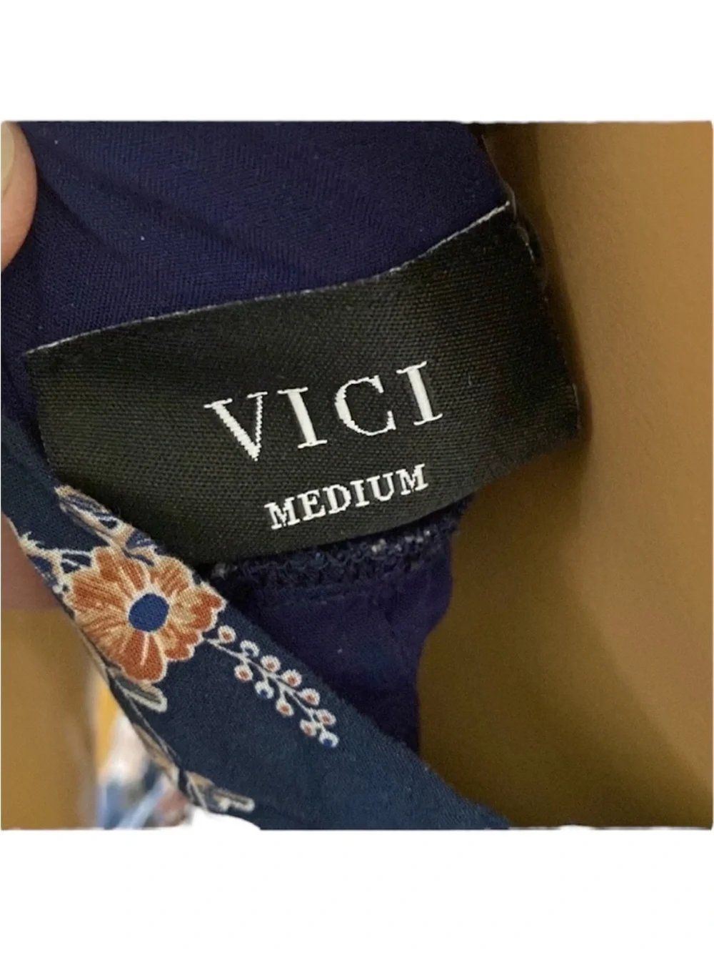 VICI Floral Wide Leg Jumpsuit Navy Blue Boho Wrap Tie Size M - Picture 7 of 8